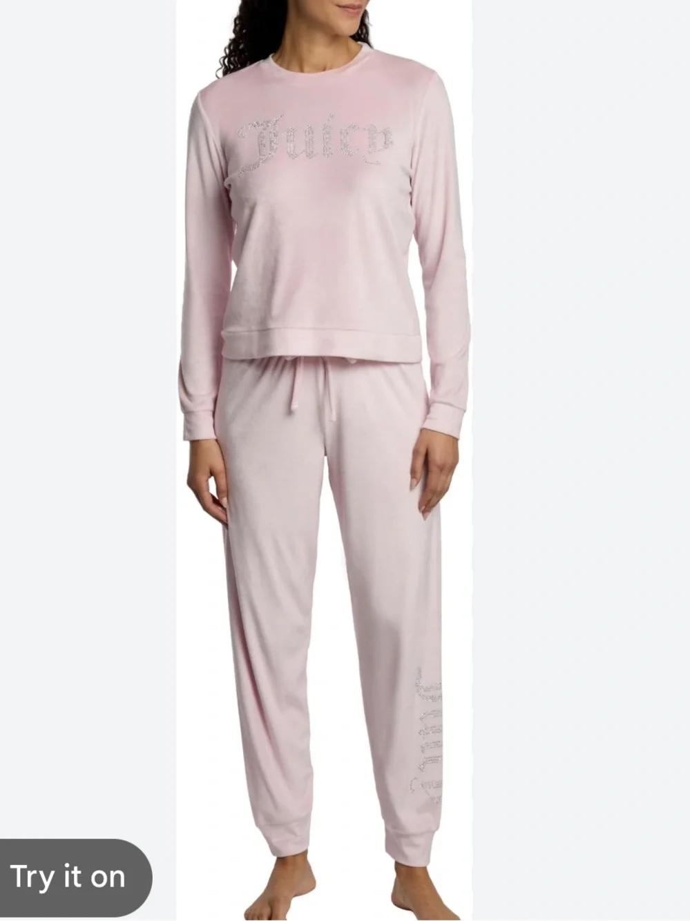 Juicy Couture Light Pink Velvet Fleece 2-Piece Lounge Set with Crystal Logo